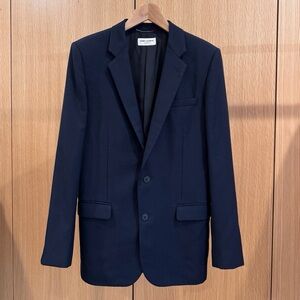 SAINT LAURENT MEN'S SLIM-FIT VIRGIN WOOL-GABARDINE BLAZER NAVY 48